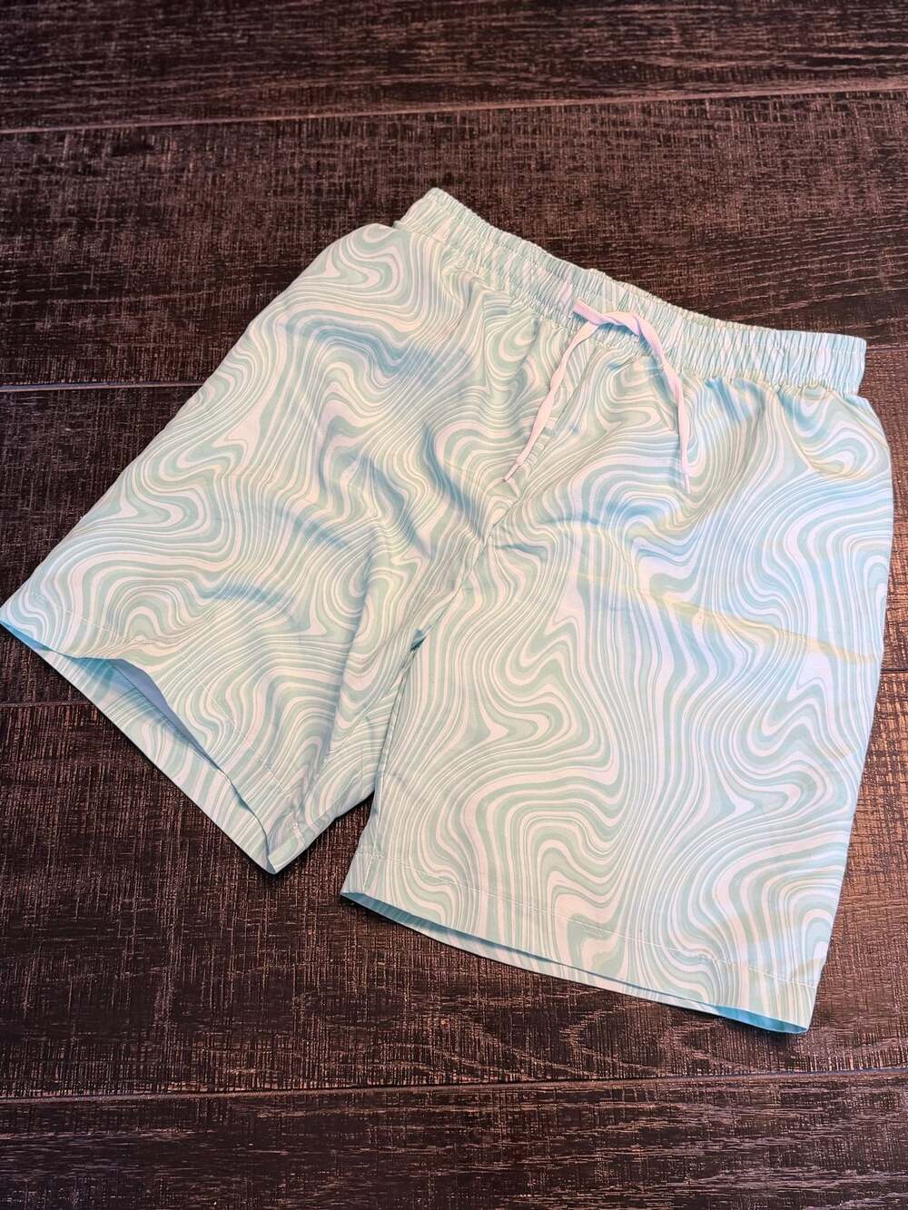 Blue Wave Pattern Boys' Swim Trunks Beach Pool Shorts Quick Dry Fit - 11-12Y